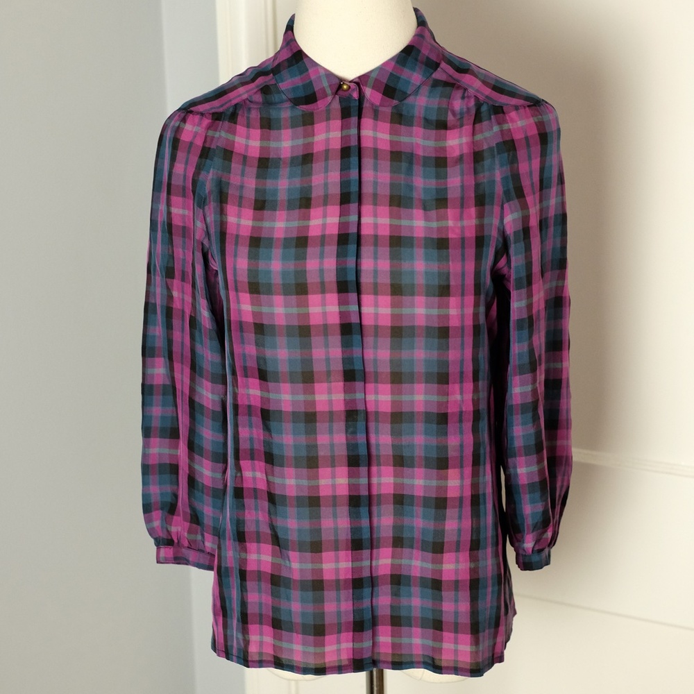 Madewell Broadway & Broome Plaid Silk Blouse